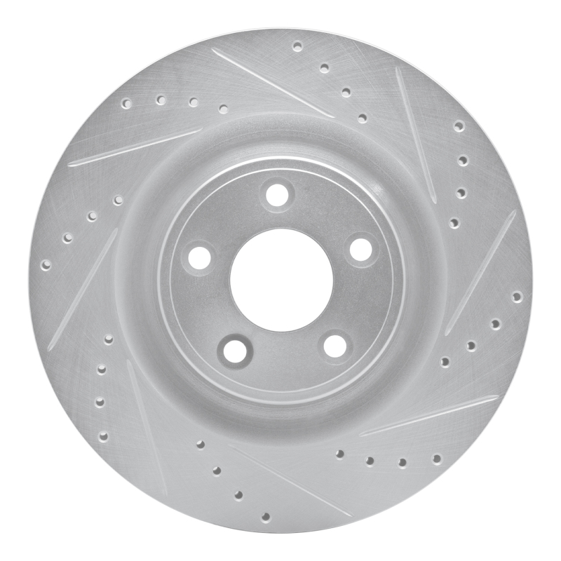 Jaguar XJ Brake Rotor (1) - Rear Right - R1 Concepts - Drilled & Slotted - Silver - `14-`21